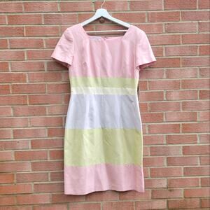 Maggy London Silk Pastel color block Sheath Dress size 12 baby pink blue green